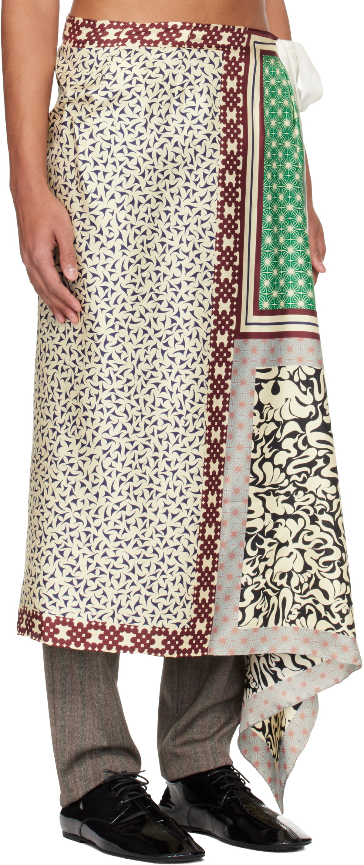 Dries Van Noten Off-White & Green Long Wrap Scarf Skirt