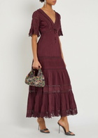 Loveshackfancy Marlowe Lace-detail Cotton Midi Dress Burgundy