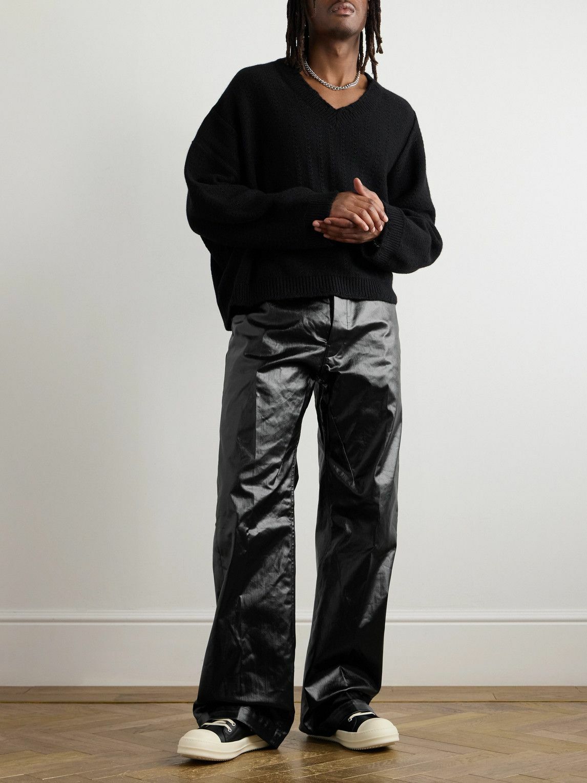 パンツ rick owens coating geth jeans Rick Owens - Geth Straight-Leg Coated Jeans - Black Rick Owens