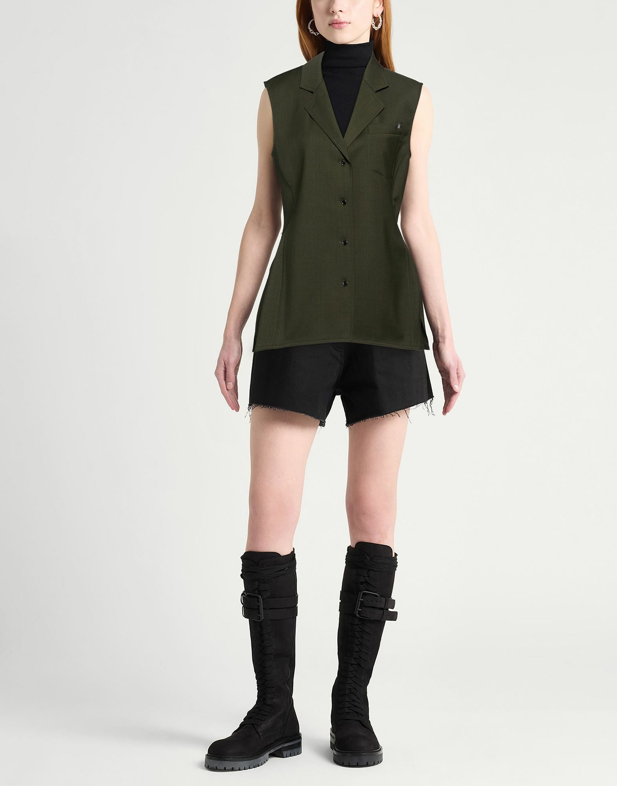 Helmut Lang Womens Tailored Vest Military in Green
