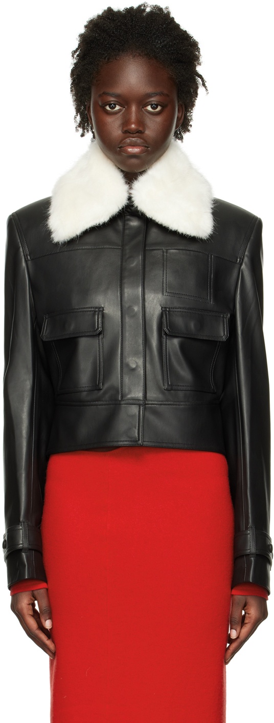 Photo: Olēnich Black Spread Collar Faux-Leather Jacket