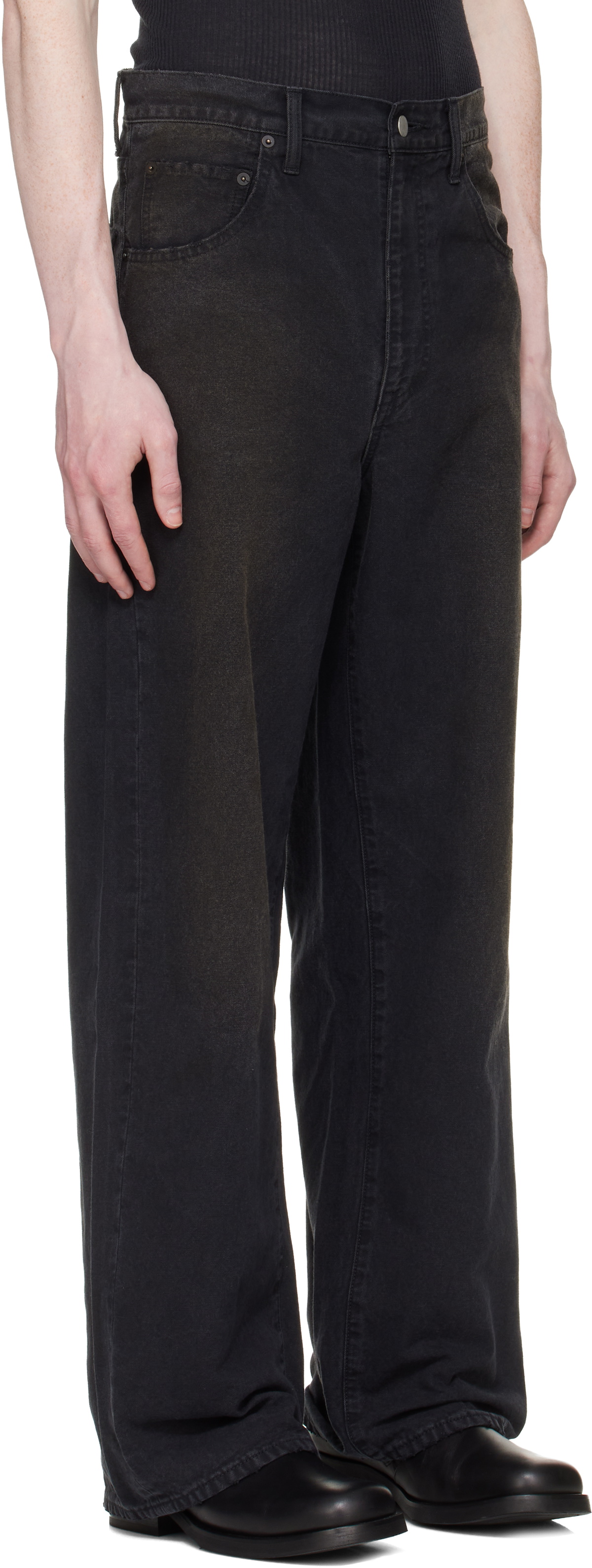 stein Black Sulfur Dyed Oxford Vintage Wide Trousers