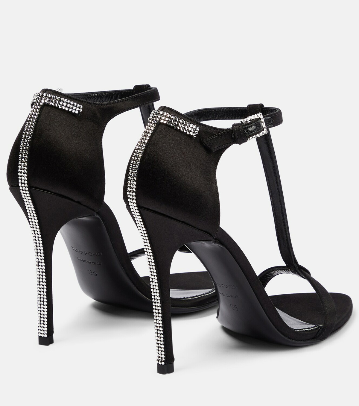 [TOM FORD] T クリスタル サテン サンダル Tom Ford - T crystal-embellished satin sandals TOM FORD