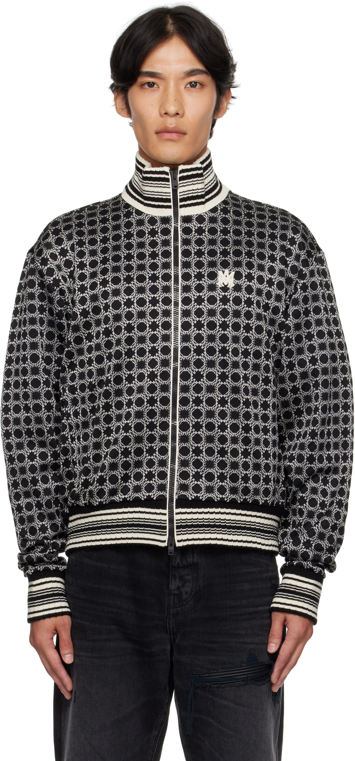 美品AMIRI MA QUAD TRACK JACKET / BLK AMIRI Black & White MA Quad Track Jacket Amiri