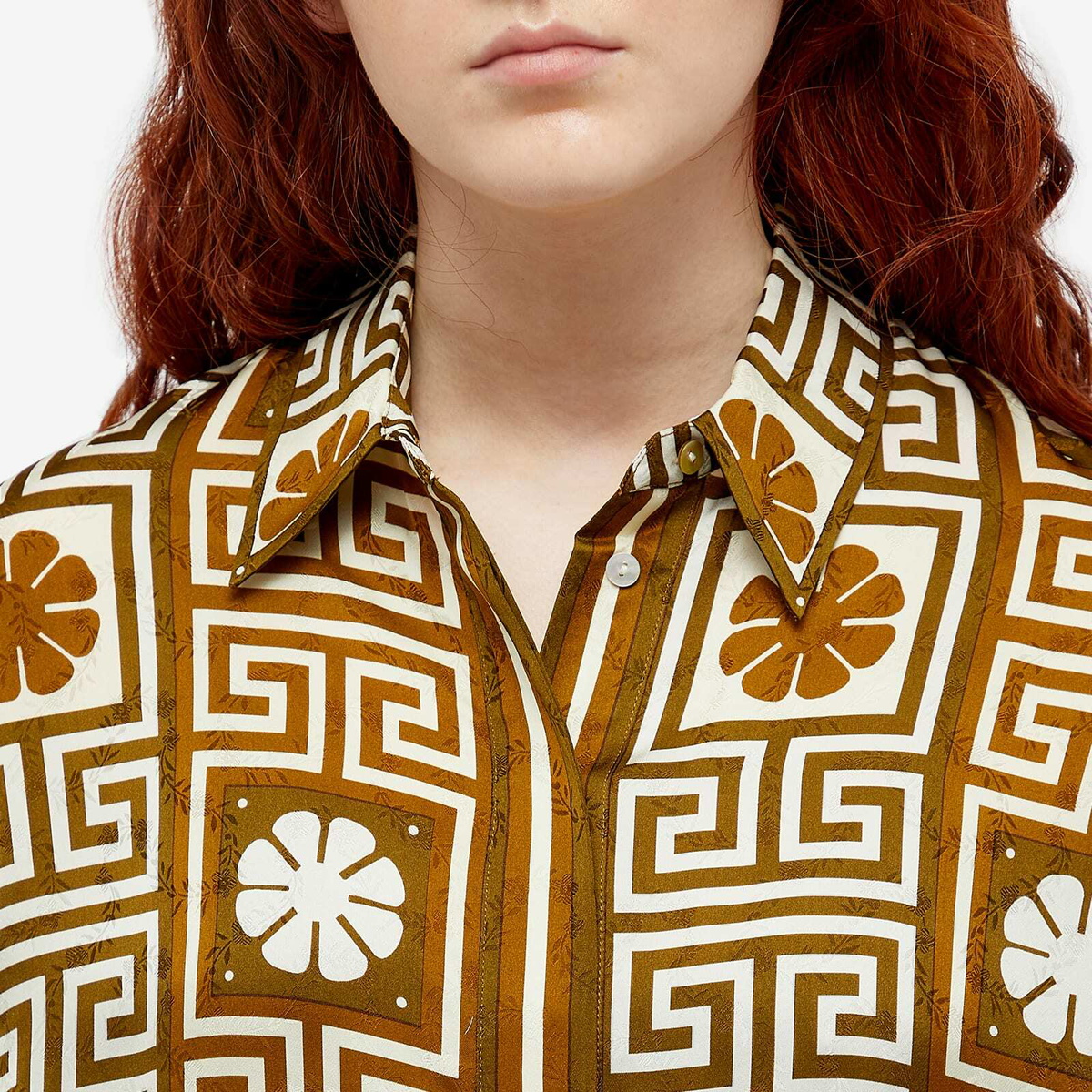 Alemais Women's ALÉMAIS Dimi Jacquard Shirt in Chocolate/Cream ALÉMAIS