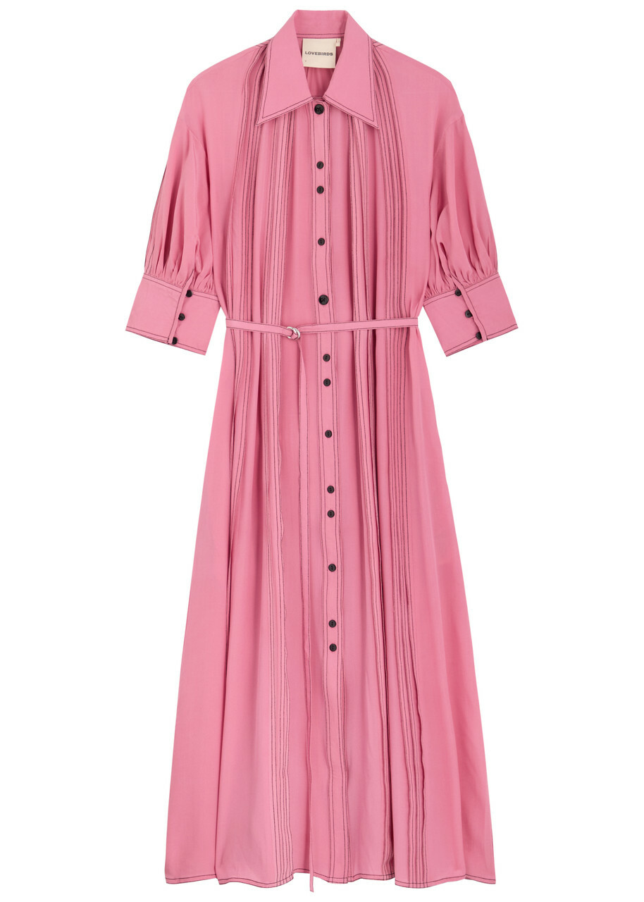 Lovebirds Natalie Pintuck Silk-chiffon Midi Dress Pink