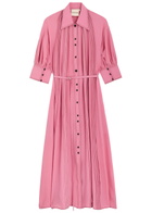 Lovebirds Natalie Pintuck Silk-chiffon Midi Dress Pink