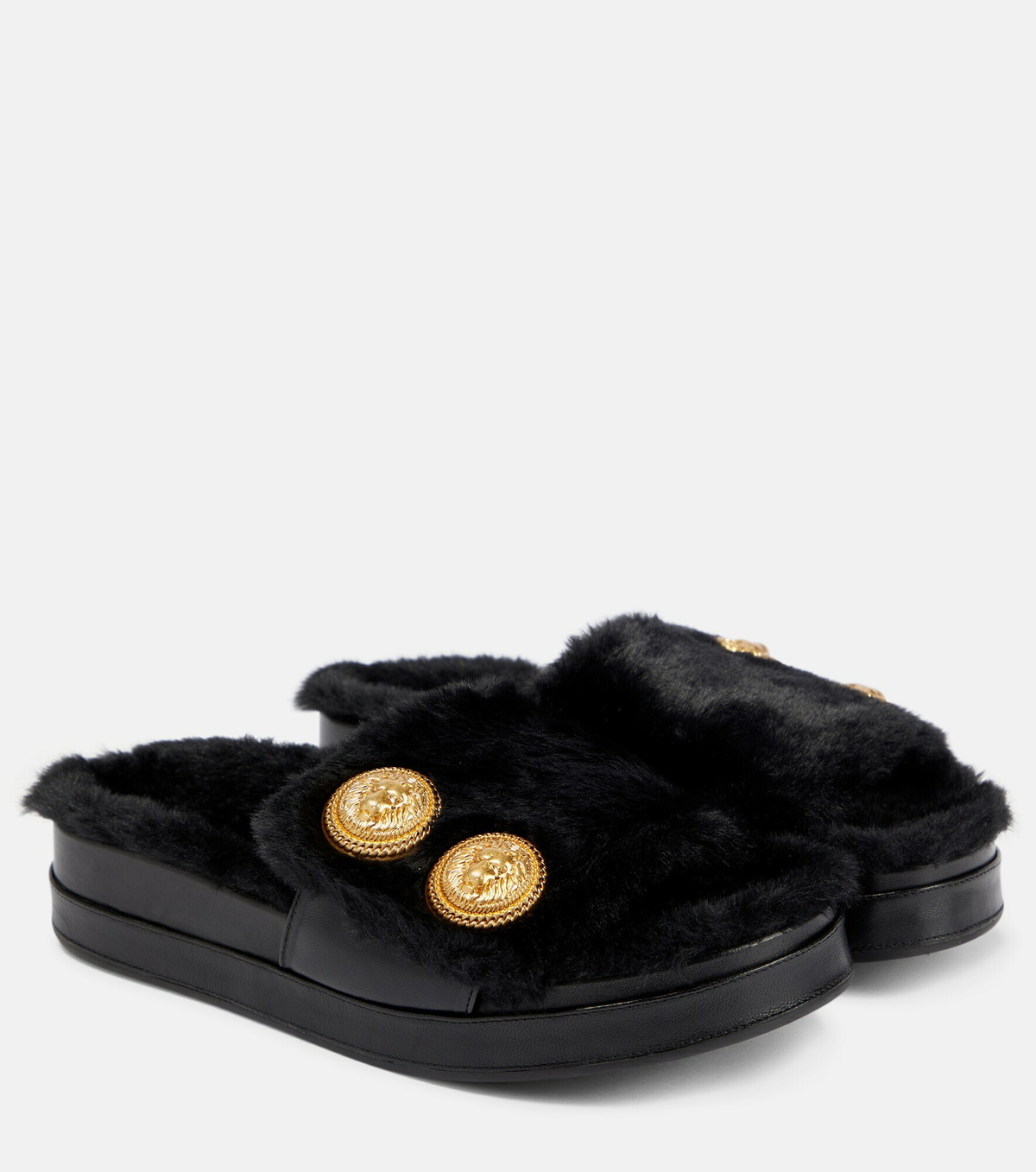 Balmain - Leather and faux fur sandals