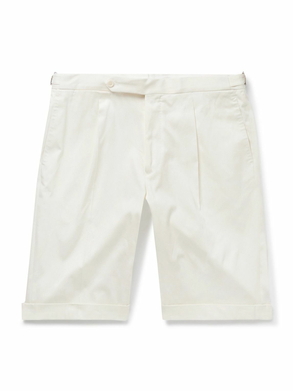 De Petrillo - Slim-Fit Straight-Leg Pleated Cotton-Blend Shorts - White