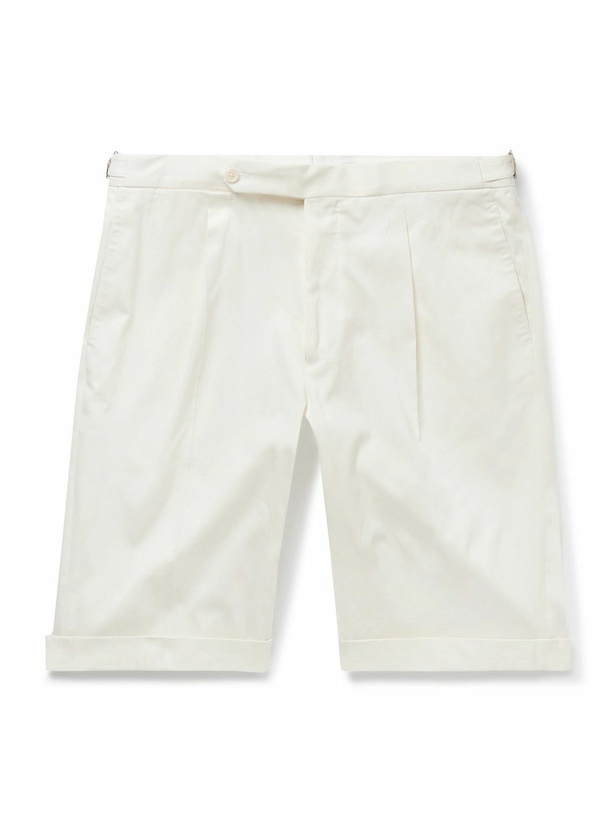 Photo: De Petrillo - Slim-Fit Straight-Leg Pleated Cotton-Blend Shorts - White