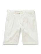 De Petrillo - Slim-Fit Straight-Leg Pleated Cotton-Blend Shorts - White