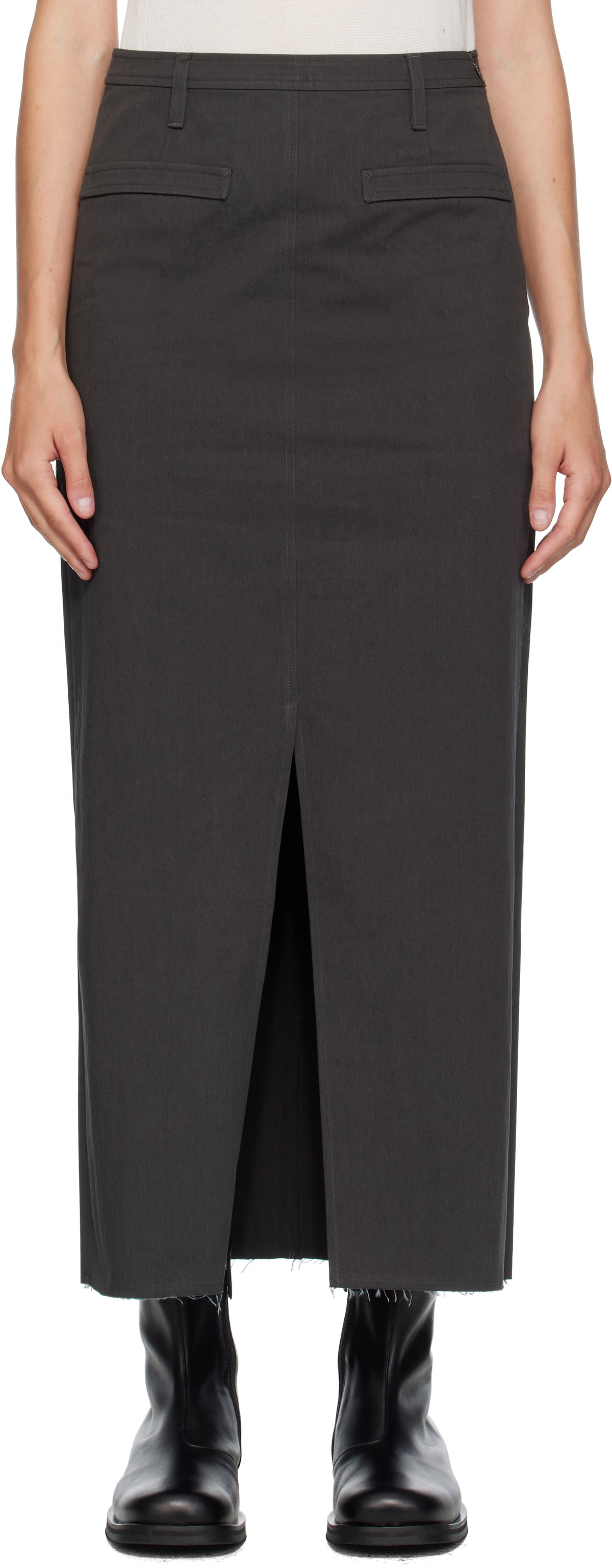 COOR Gray Cotton Relaxed Long Midi Skirt