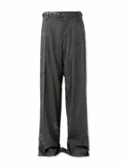 Balenciaga - Skater Wide-Leg Printed Distressed Prince of Wales Checked Wool Trousers - Gray