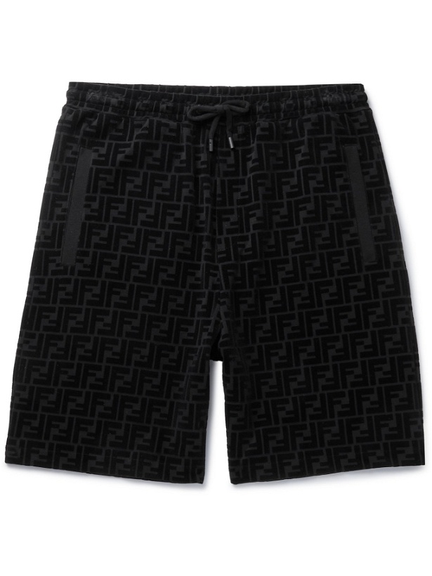 Photo: FENDI - Flocked Cotton-Jersey Drawstring Shorts - Black - IT 48