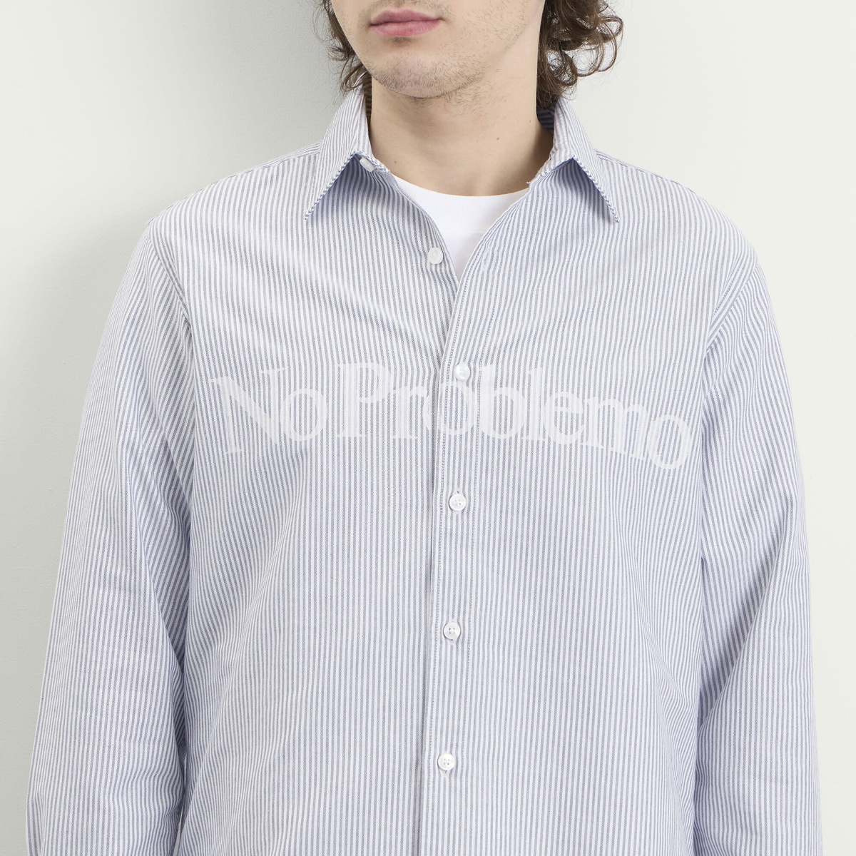 No Problemo Men's Oxford Stripe LS Shirt in Grey