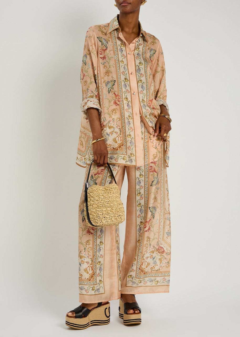 Zimmermann Roselight Printed Wide-leg Silk Trousers Pink