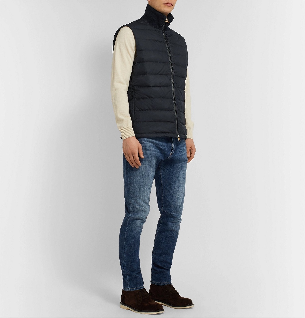 Dunhill - Leather-Trimmed Quilted Shell Down Gilet - Blue Dunhill