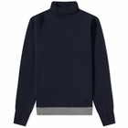 Oliver Spencer Men's Talbot Contrast Hem Roll Neck Knit in Navy/White