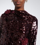 Erdem Floral-appliqué gathered sequined midi dress