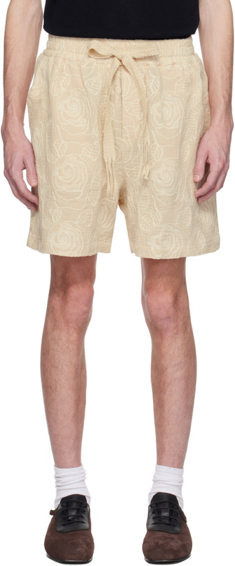 Photo: CMMN SWDN Beige Enzo Embroidered Shorts