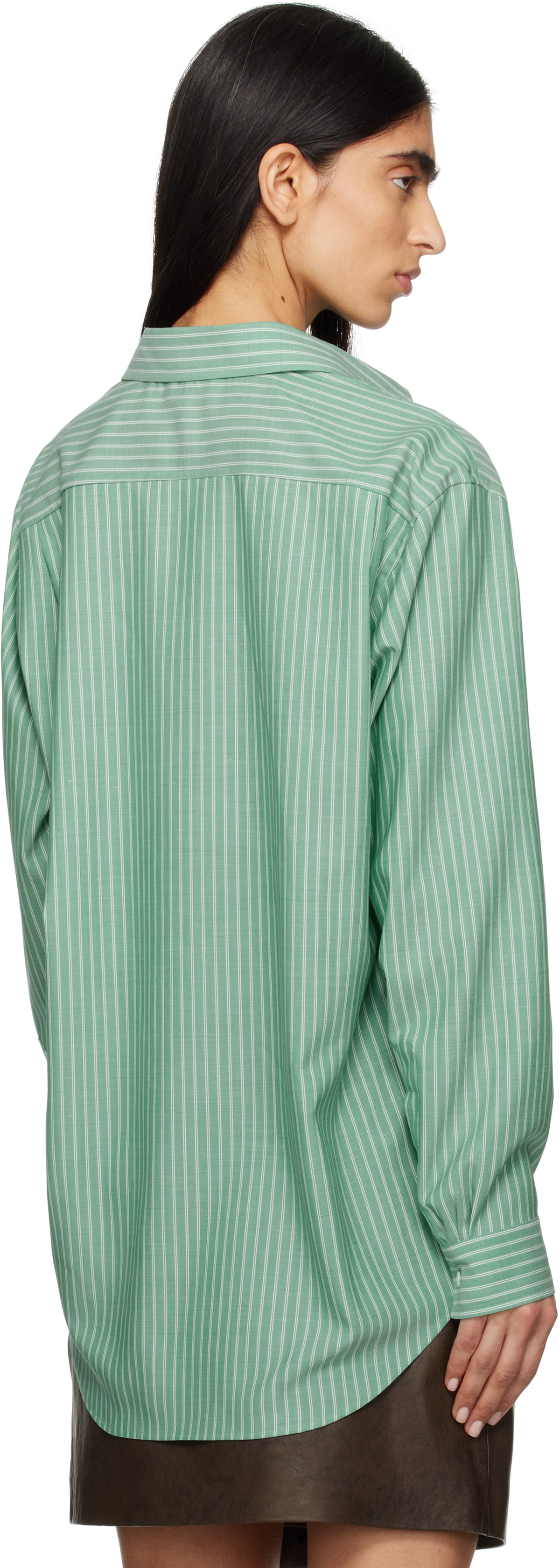 AURALEE Green Super Fine Wool Stripe Shirt Auralee