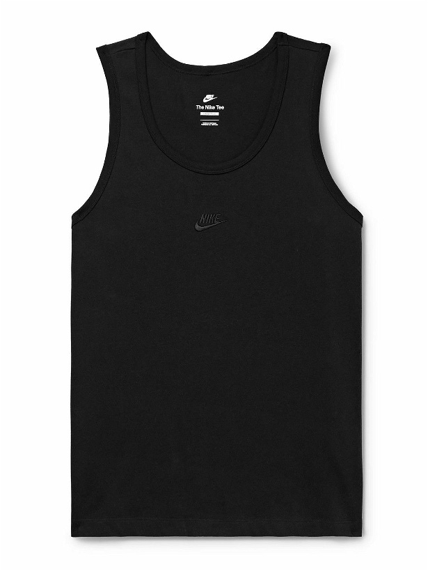 Photo: Nike - Premium Essentials Logo-Embroidered Cotton-Jersey Tank Top - Black