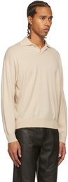 AURALEE Off-White Cashmere Knit Long Sleeve Polo