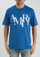 Amiri Staggered Logo Cotton T-shirt Blue