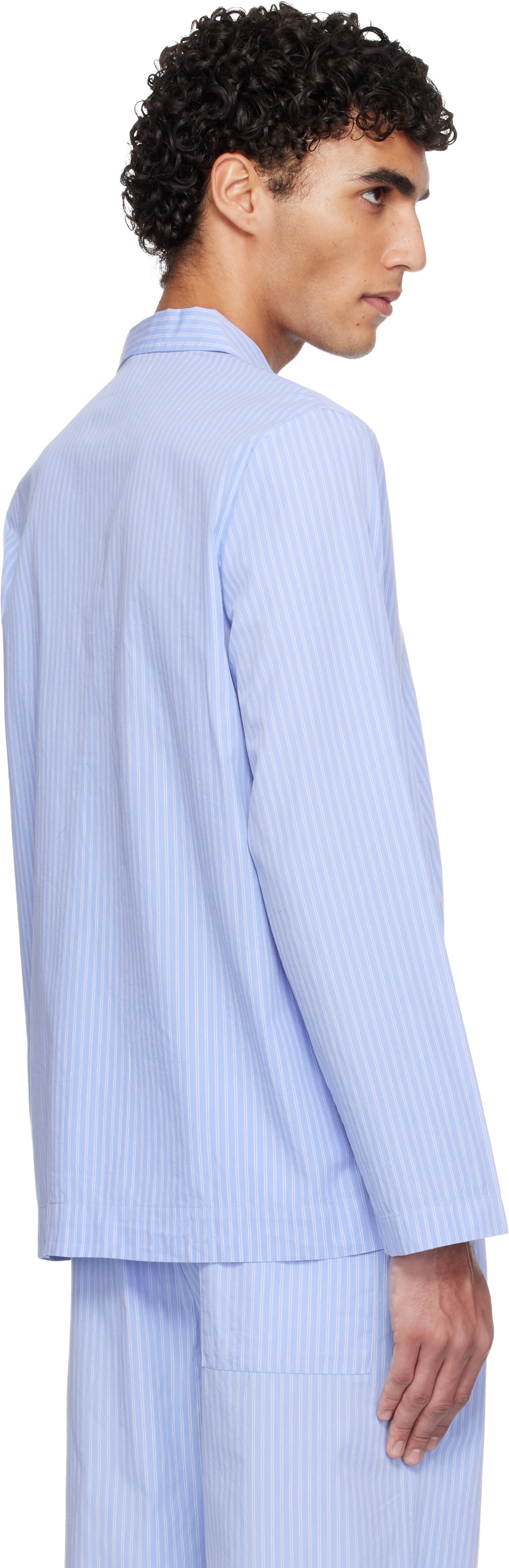Tekla Blue Poplin Long-Sleeved Pyjama Shirt