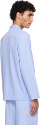 Tekla Blue Poplin Long-Sleeved Pyjama Shirt