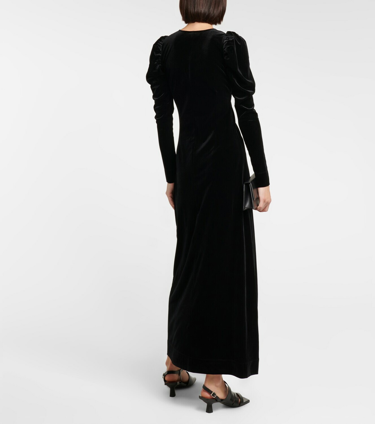 ganni black velvet dress GANNI Women's Velvet Sequins Long Dress