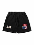 Cherry Los Angeles - Straight-Leg Appliquéd Cotton-Jersey Drawstring Shorts - Black