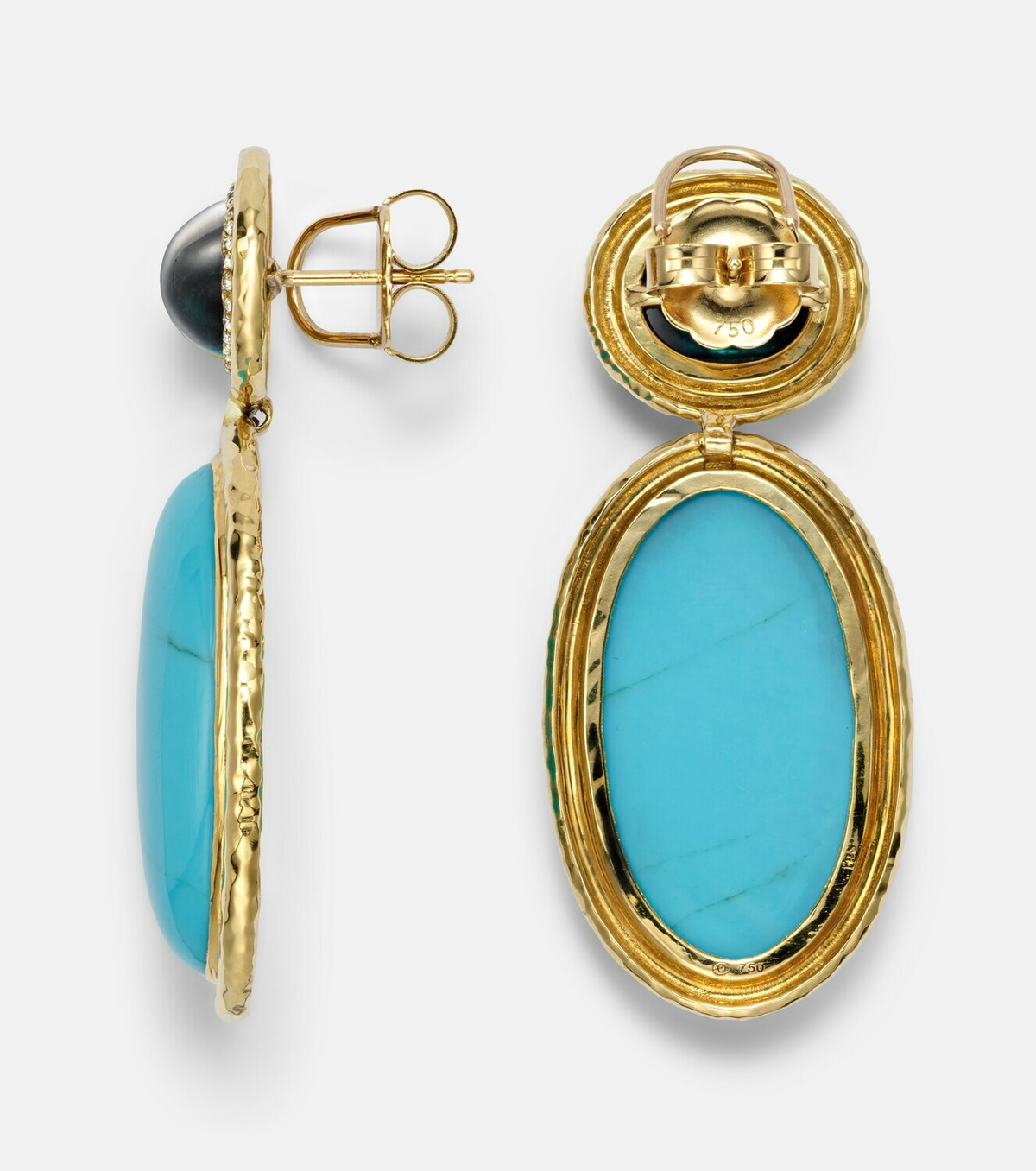 Octavia Elizabeth Bermuda Blue 18kt gold drop earrings with turquoise, tourmaline, and diamonds