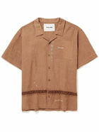 Story Mfg. - Camp-Collar Crochet-Trimmed Embroidered Cotton and Linen-Blend Shirt - Brown