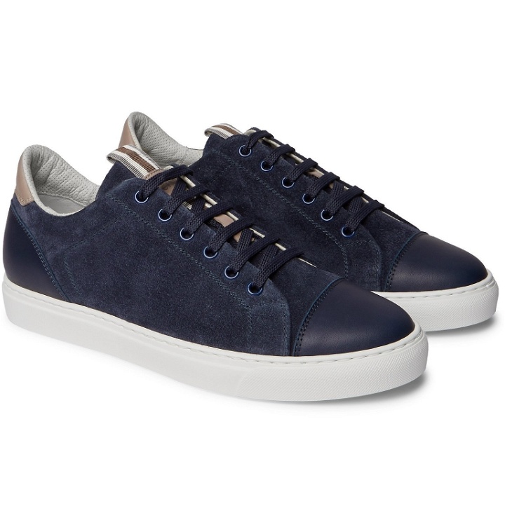Photo: Brunello Cucinelli - Leather-Trimmed Brushed-Suede Sneakers - Blue