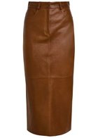 Nour Hammour Ghalia Panelled Leather Midi Skirt Brown