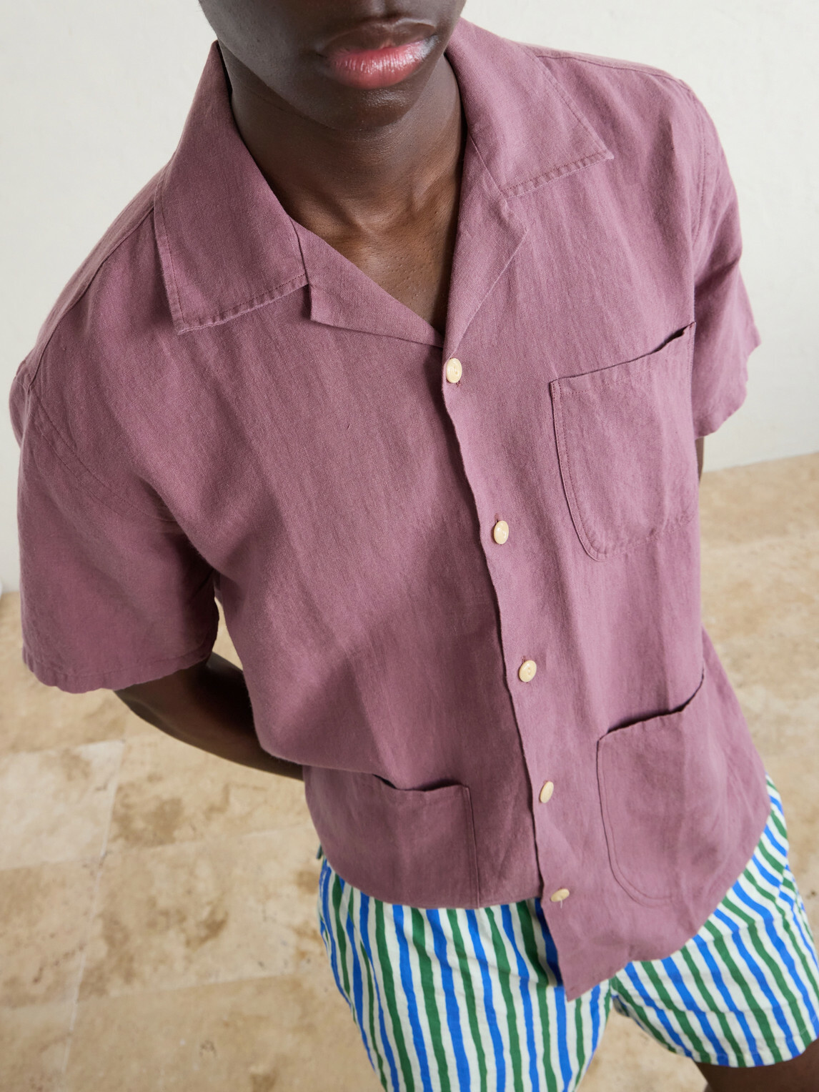 Drake's - Camp-Collar Linen Shirt - Burgundy