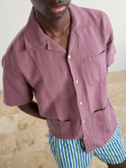 Drake's - Camp-Collar Linen Shirt - Burgundy