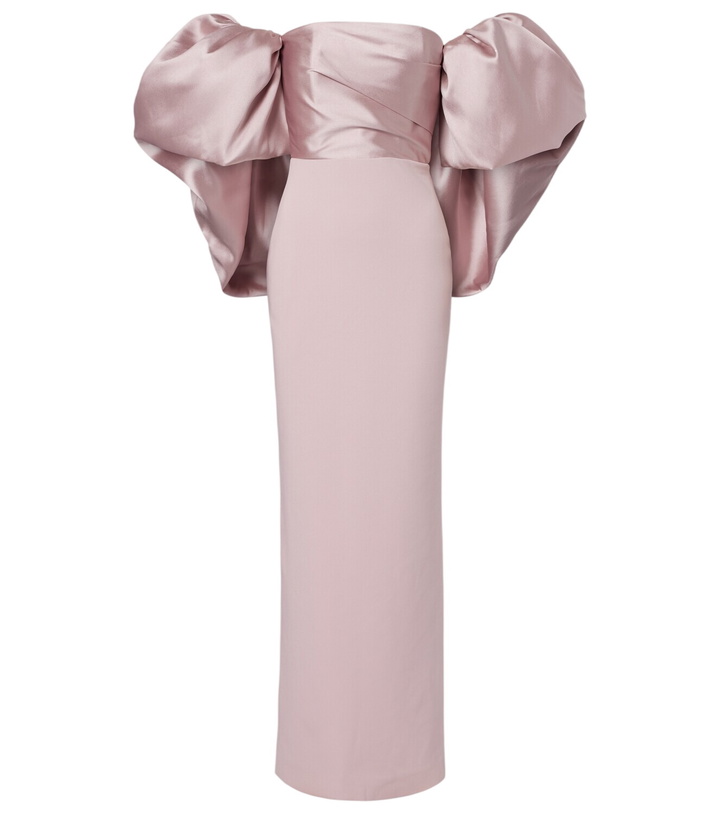 Photo: Solace London Floris satin-trimmed off-shoulder gown