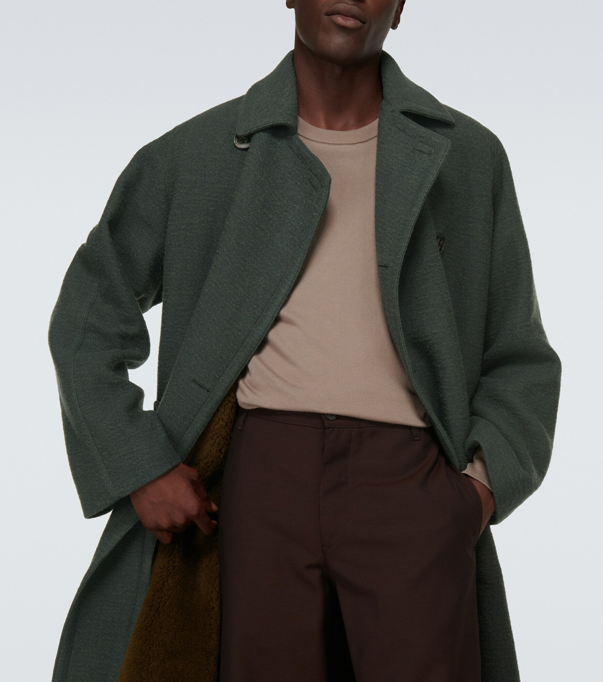 Urbann-Vibe Dark Brown Double Breasted Wool Trench Coat For Men With Soft Viscose Lining Timeless Warmth