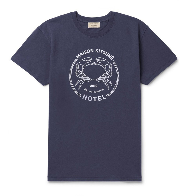 Photo: Maison Kitsuné - Printed Cotton-Jersey T-Shirt - Navy