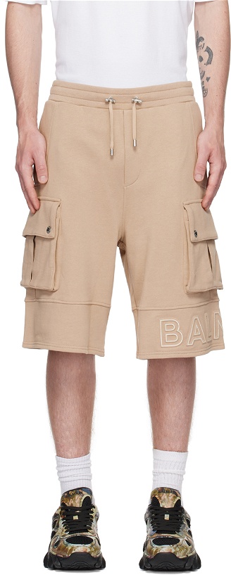 Photo: Balmain Beige Embossed Shorts
