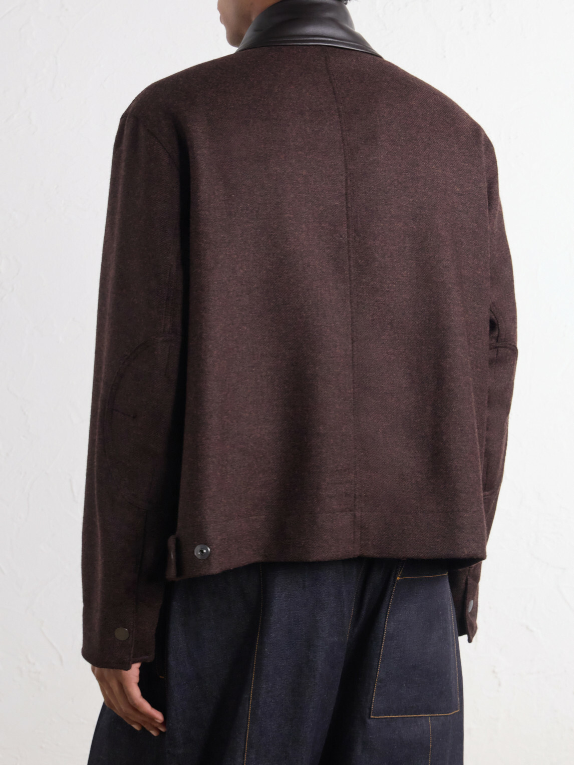 SAGE NATION - Painter Leather-Trimmed Wool-Twill Blouson Jacket - Brown