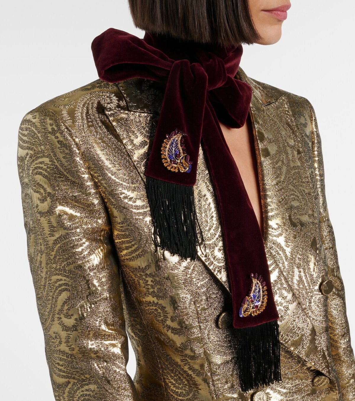 Etro Embellished paisley cotton velvet scarf