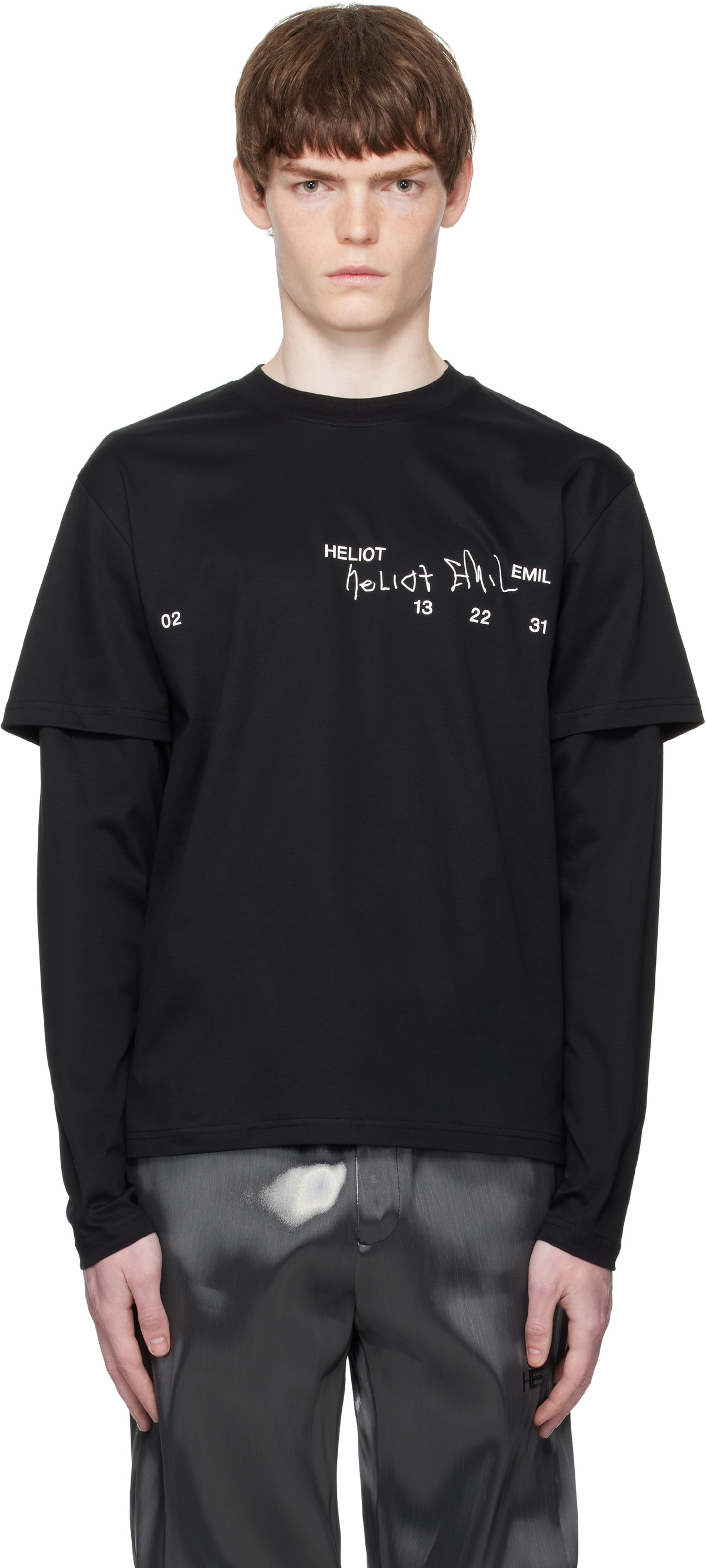 HELIOT EMIL Black & Grey Metamorphic Long Sleeve T-Shirt