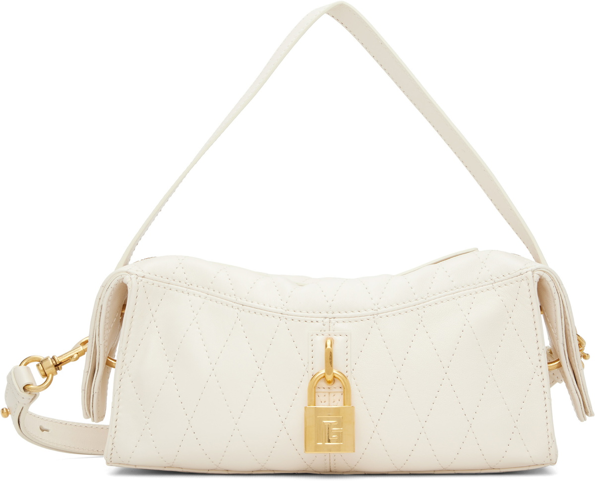 BALMAIN Off-White Small Pulse Smooth Topstitched Leather Bag