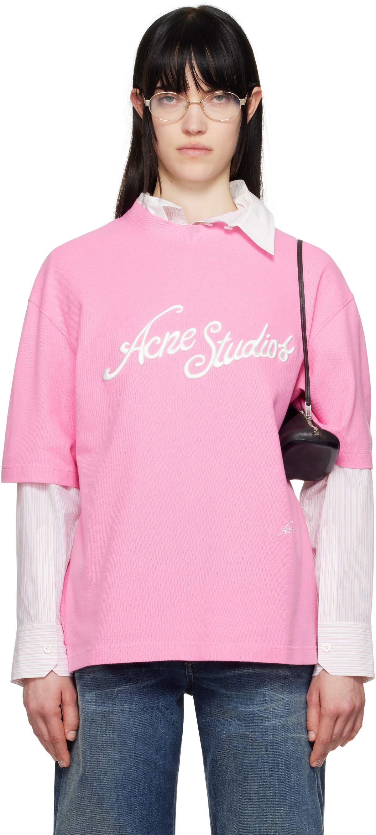 Acne Studios Pink Relaxed Fit Logo T-shirt Acne Studios