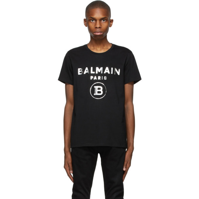 Photo: Balmain Black Foil Printed Logo T-Shirt