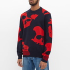 Alexander McQueen Men's Skull All Over Intarsia Crew Knit in Navy/Red