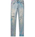 AMIRI - Skinny-Fit Distressed Paint-Splattered Stretch-Denim Jeans - Light denim